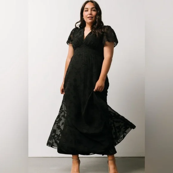 Baltic Born NWT Evelyn Smocked Black long maxi dress Size 1X - Picture 1 of 5